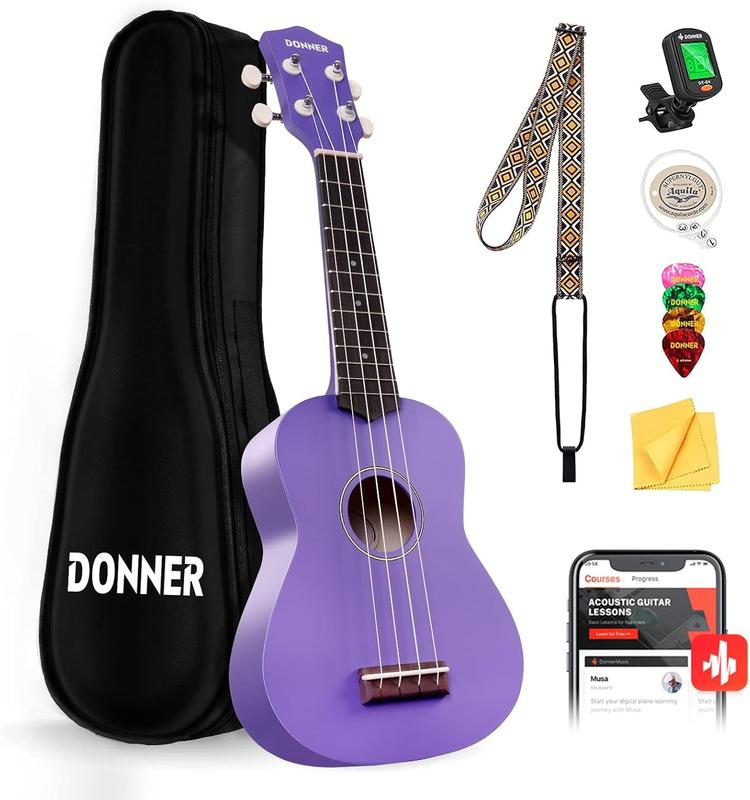 Donner Soprano Ukulele for Beginner 21 Inch Matte Ukulele Beginner Kit with Bag Strap Tuner Strings Picks Cloth, Free Online Lessons, Holiday Christmas & Birthday Gift (Cyan Blue)