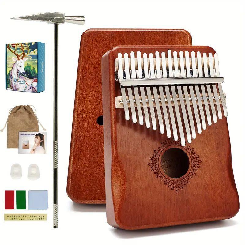 17 Keys Kalimba Thumb Piano, Retro Style Mbira Finger Piano with Storage Bag, Musical Instrument for Adults Beginners Lovers Players