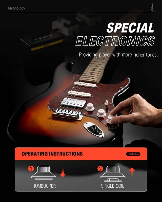 Donner DST-152 39-inch ST Electric Guitar Kit HSS Pickup with Amplifier