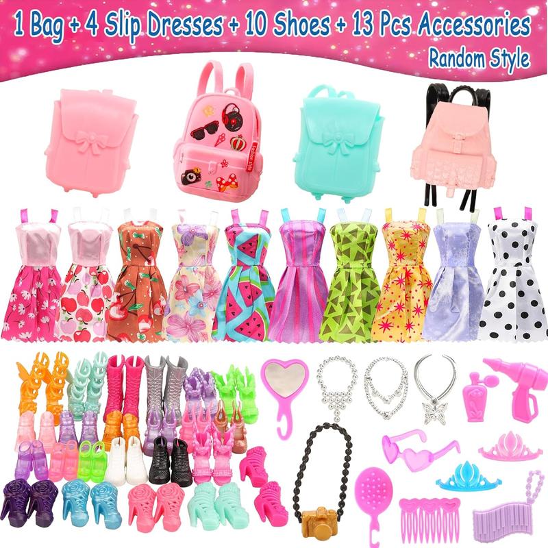 BARWA Lot 36 Items 3 Fashion Dresses 3 Casual Tops and Pants Outfits 6 Pcs Mini Dresses with 1 Bags 10 Shoes, 13 Accessories for 11.5 Inch Girl Doll Birthday Xmas