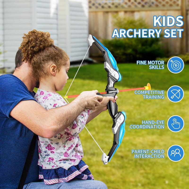 Bow and Arrow Set ,  Archery Set with LED Lights includes 10 Suction Cup Arrows, Quivers & Standing Target, Outdoor Toys for