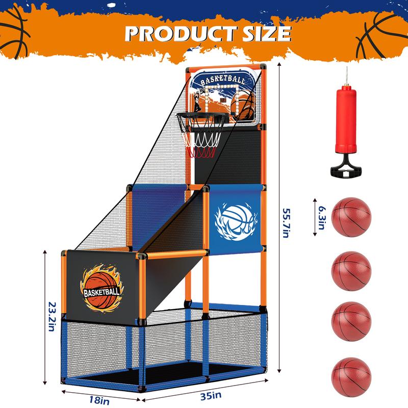 Arcade Basketball Game Set with 4 Balls and Hoop for Kids 3-12 Years Old, Basketball Hoop Indoor Outdoor, Carnival Games for Kids, Air Pump and Balls Storage Bag Included, Back to School Gifts