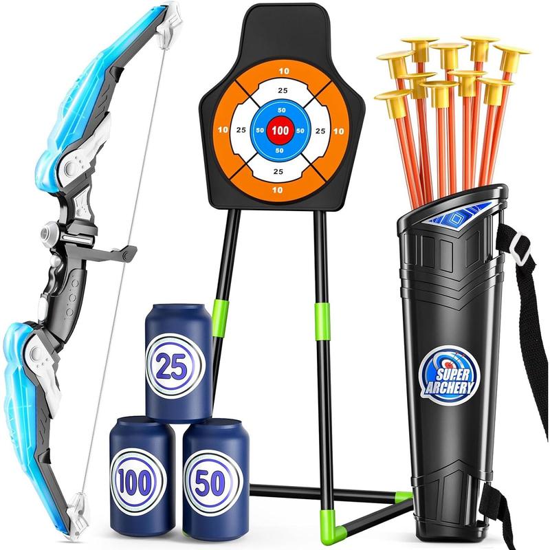 Bow and Arrow Set ,  Archery Set with LED Lights includes 10 Suction Cup Arrows, Quivers & Standing Target, Outdoor Toys for