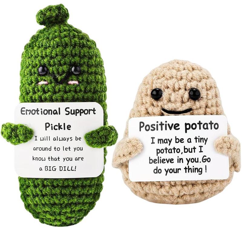 2 Pcs Adorable Positive Pickle potato for Comfort & Stress Relief - Ideal for Home, Office & Travel, Emotional Support Plush ，