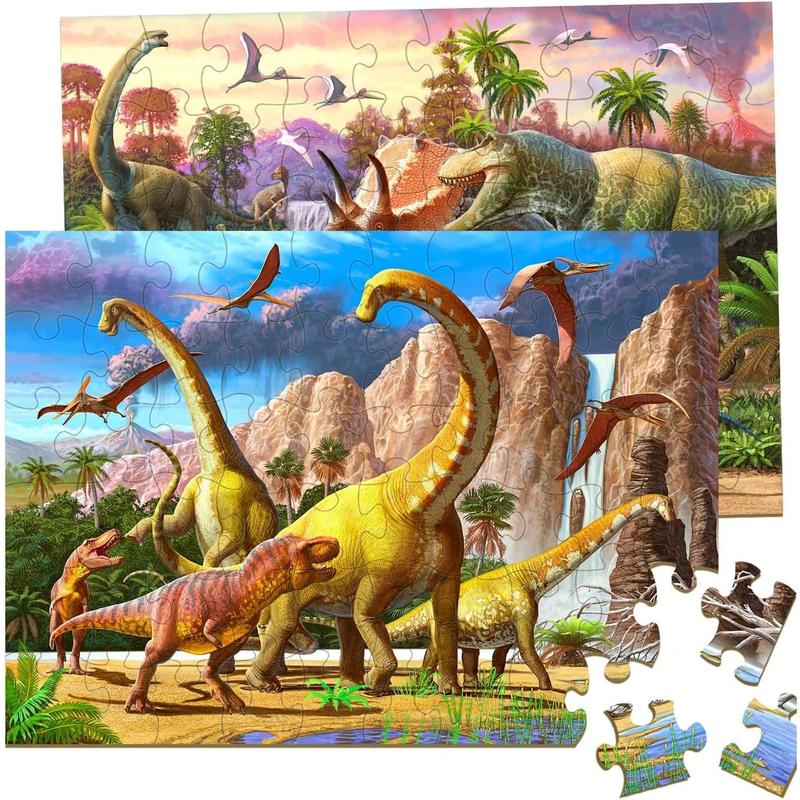 Dinosaur Puzzles for Kids Ages 4-8 Year Old - World of Huge Dinosaurs,2 Packs 60 Pieces Jigsaw Puzzle for Toddler Children Learning Educational Puzzles Toys for Boys and Girls.