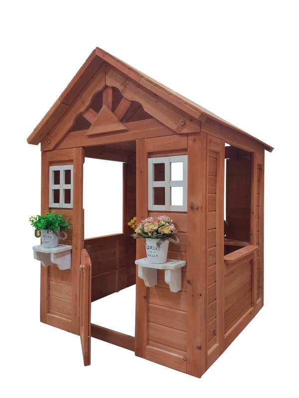 Outdoor Playhouse For Boys Girls Pretend Play Wooden Cottage Playhouse With Flowerpot Holder Window For Outdoor Garden Lawn Patio Yard (42