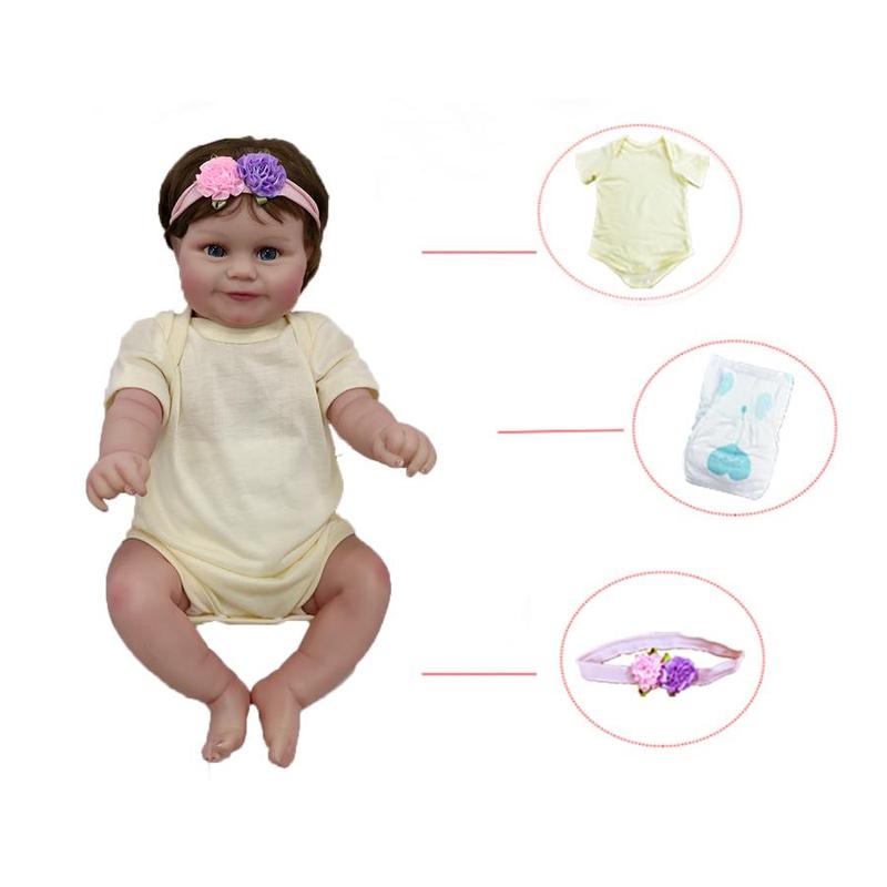 20 Inch Realistic Newborn Doll, Lifelike Newborn Dolls with Clothes & Diaper& Random Color Hairband, Soft Touch Handmade Doll Toy for Gifts