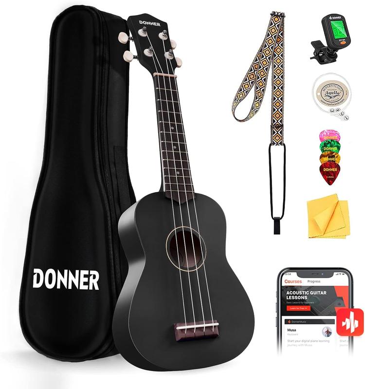 Donner Soprano Ukulele for Beginner 21 Inch Matte Ukulele Beginner Kit with Bag Strap Tuner Strings Picks Cloth, Free Online Lessons, Holiday Christmas & Birthday Gift (Cyan Blue)