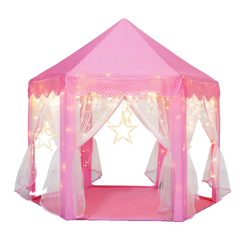 Princess Large Castle Play Tent House with Lights for Girls – Pink Playhouse, Perfect Birthday Toy Gift and Indoor Outdoor Game Kids  Tent