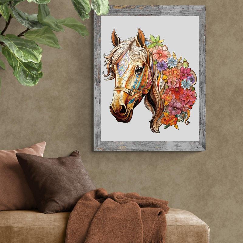 Gentle Horse Wooden Jigsaw Puzzle with Unique Shape