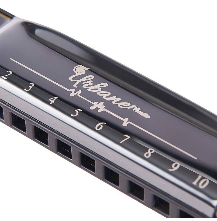 Harmonica 10 Holes 20 Tunes Mouth Organ Blues Deluxe Harmonica, Key of C for Beginner, Adults, Kids Gift, Black