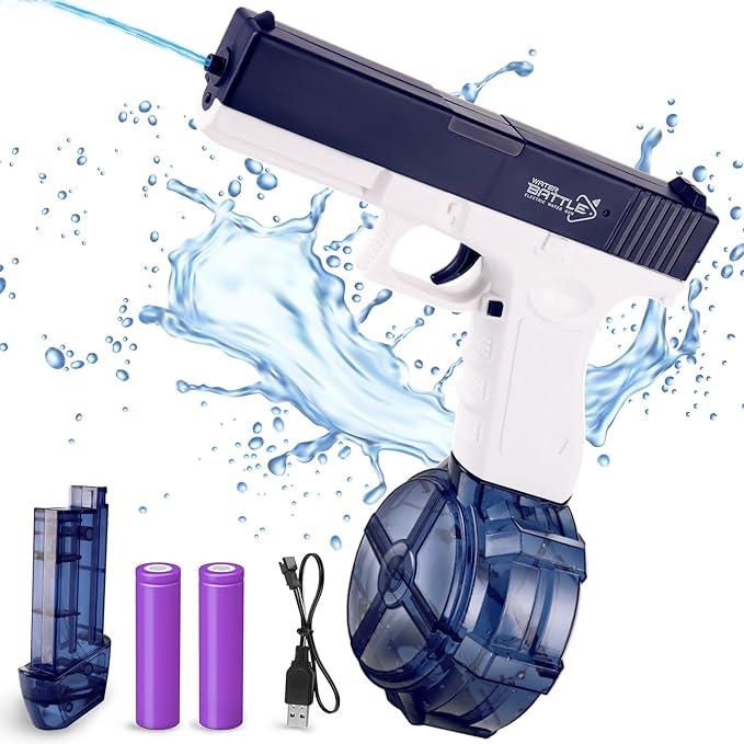 Electric Water toy spray Blasters 450CC+60CC Rechargeable Automatic Squirt Blaster with 2 Water Tank, 2 Batteries, High Capacity Spray Up to 35Ft, 60min Water for Swimming Pool Party Beach Outdoor Activity.