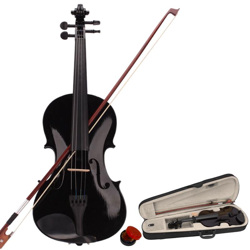 New 4 4 Black Acoustic Violin with Case, Bow, and Rosin for Adult Learners