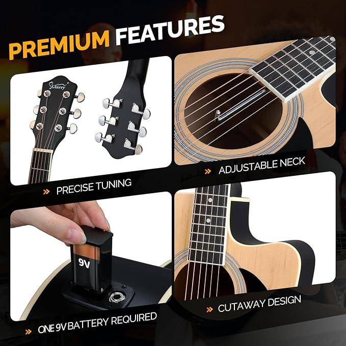 Full Size 6 Strings Acoustic Electric Guitar Beginner Kit w  15W Amp, Cutaway 41 Inch Electric Acoustic Guitar w Inbuilt Tuner, Bag, Strap, Picks, Strings - GuitarSViet Mall