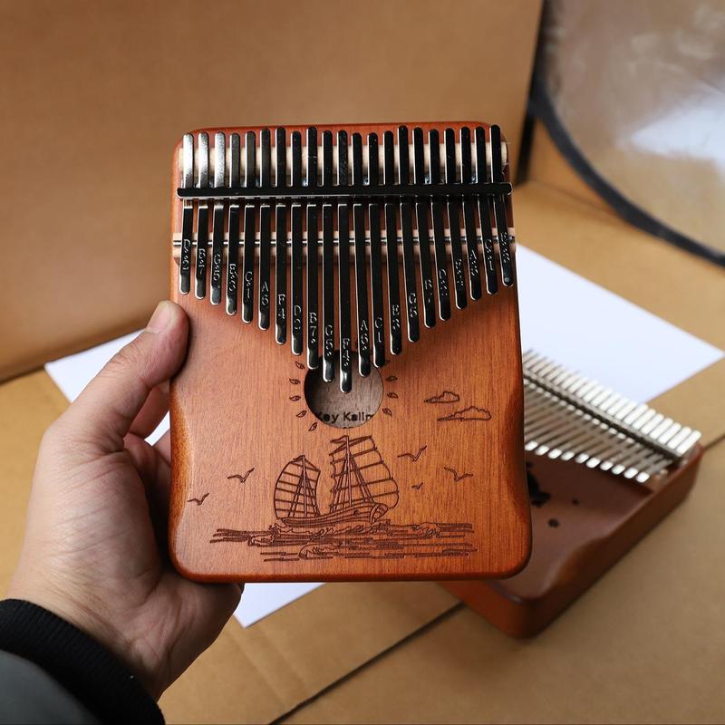 21 Key Kalimba Thumb Piano, Sailboat & Sea Pattern Finger Piano with Tuning Hammer, Portable Musical Instrument for Beginners