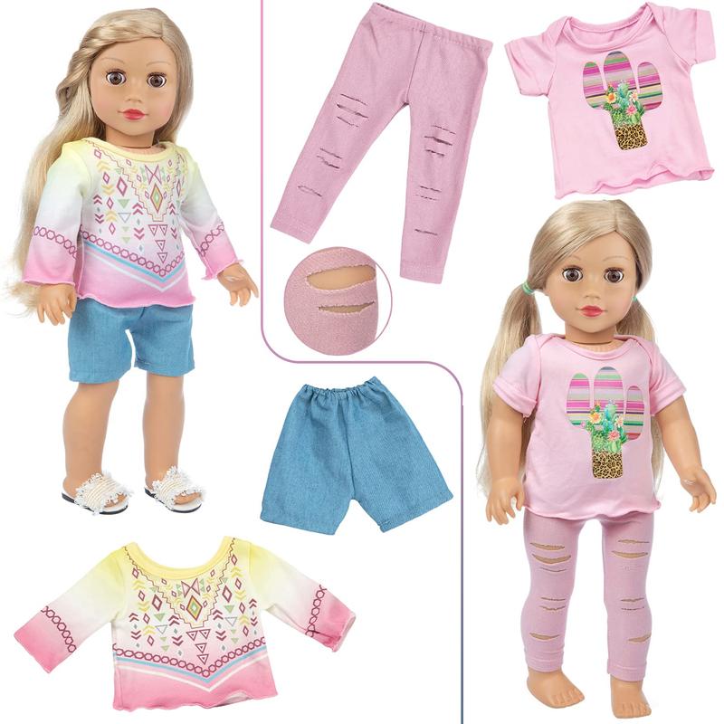 10 Doll Clothes Set Pajama Dress Hair Clips For 18 Inch Girl Doll (No Doll)