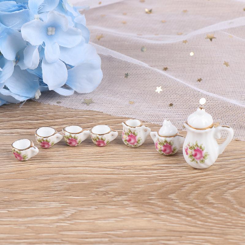 15Pcs Dollhouse Miniature Tableware Porcelain Ceramic Coffee Tea Cups Set Toys