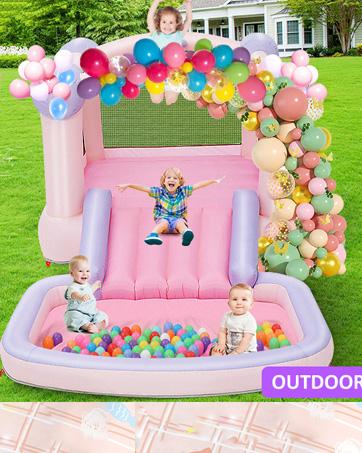 AKEYDIY Colorful Bounce House with Ball Pit, Inflatable Bouncy House for Kids All in One Jumping Castle, Wide Slide, Ball Pool, Basketball Hoop, Dart Target, Blower Included for Indoor Outdoor Backyard Party,Christmas Gifts,Holiday Gifts