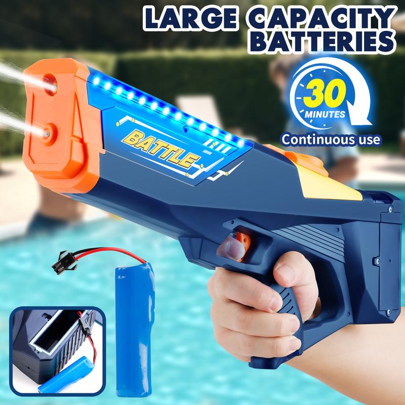 Electric Water Shooter, Water Blaster Swimming Pool Toys for Adults Kids Automatic Blaster with Light 32 FT Long Range Rechargeable Waterproof