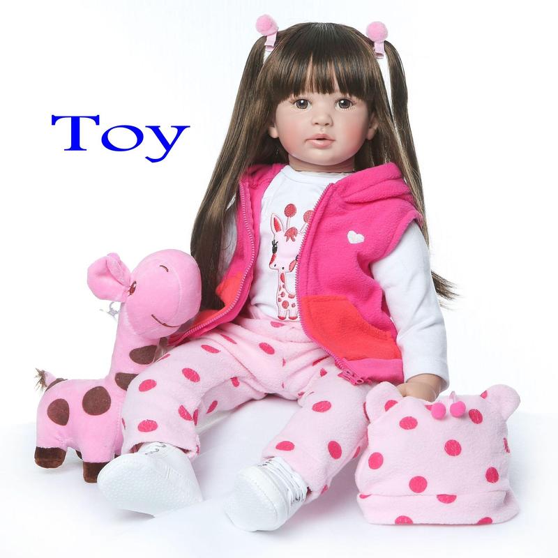 24 Inches Rebirth Girl Doll, Christmas Long Hair Brown Eyes Cute Doll Collection Cute Doll Comes with Pacifier, Bottle, Exquisite Gift Box Packaging, Realistic Baby Dolls, Fall, Thanksgiving Christmas Gift Set