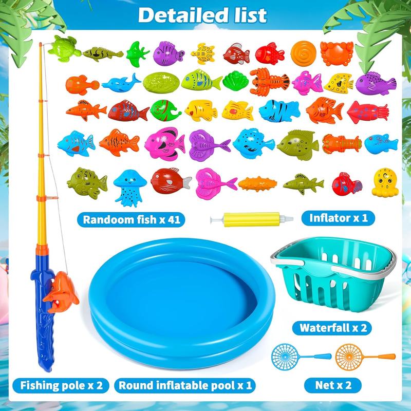 Magnetic Fishing Game Bath Pool Toys,48pcs Fishing Toys Game Floating Fish Magnet Pole Rod Net Education Teaching and Learning