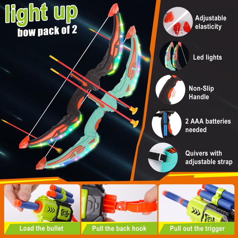 LED Children's Bow and  Arrow Set LED Luminous Archery Set Outdoor Indoor Activity Toy - Gift for Boys and Girls Ages 5-7- 9-12 Years Old suction cup arrow