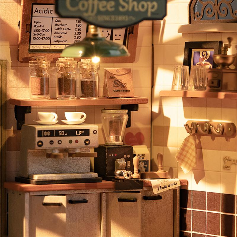 Rolife Flavory Café Miniature Dollhouse Kit with LED Lights - DIY Crafts for Adults, Birthday Gifts and Hobbies