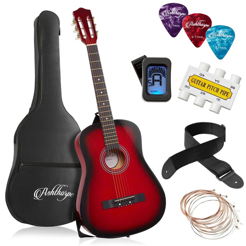 38-Inch Beginner Acoustic Guitar Starter Package, Natural, Red - YOUTH MUSIC