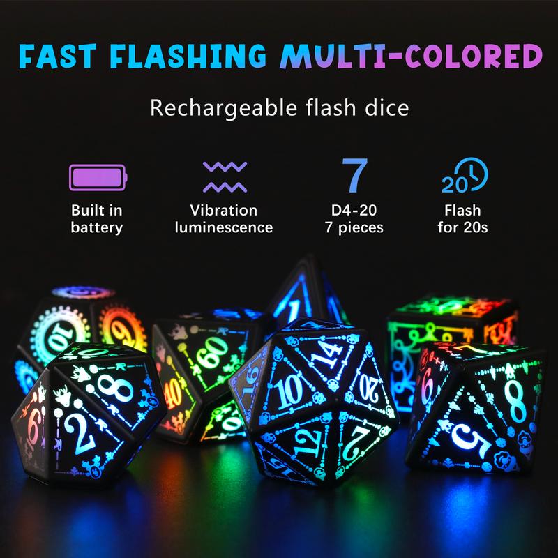 DND Dice, LED Light up Dice Set, Electronic Flashing D&D Dice Rechargeable Polyhedral Glow in The Dark Dice with Charging Box for Ttrpg Game RPG