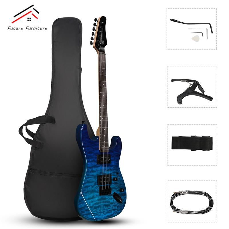 39in Electric Guitar H-H Pickups Trans Blue suit for Heavier Rock