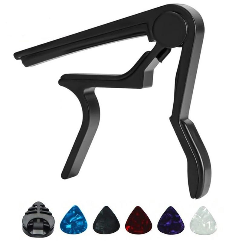 Guitar Capo with Guitar Pick Set (7 Counts), Guitar Capo for Acoustic and Electric Guitars and 5 Picks and 1 Holder, Music Accessories for Guitar Players, Christmas Gift