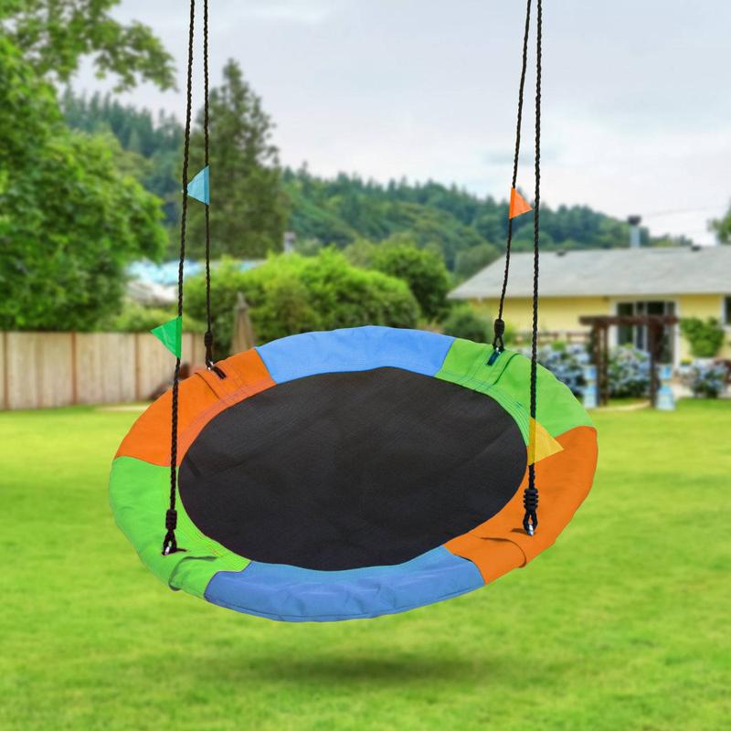 Multi-color Saucer Mat Swing for Kids with Flags - Durable Ropes for Outdoor Play