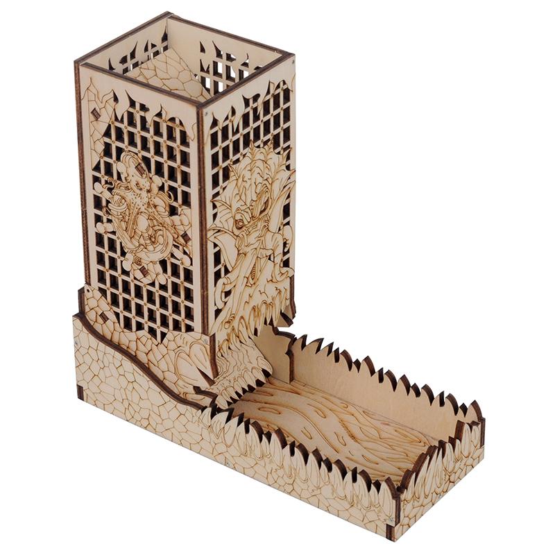 D&D Dice Tower with Tray Wood Laser Etched Cthulhu Portable and Collapsible Dice Roller Suit for Board Game and Tabletop RPG