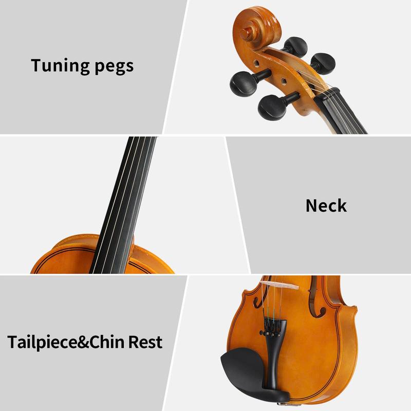 Full Size 4 4 Violin Set for Beginners & Students - Complete with Hard Case, Bow, Shoulder Rest, Rosin, Extra Strings & Mute