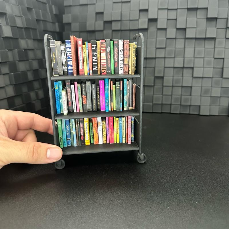 1 6 Scale 3 Shelf Mini Library Cart   Mini Brands Books   Mini Books   Bookcase   Miniatures