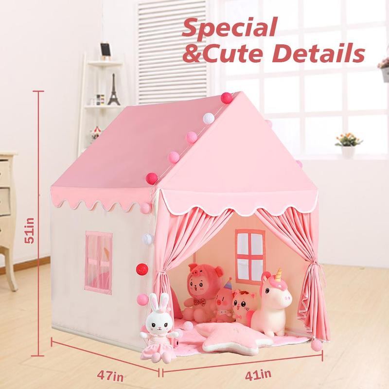 Large Pink Playhouse Tent for Kids - Fairy Princess Castle Tent for Indoor & Outdoor Fun, Perfect Gift for Girls, Easy to Set Up & Portable