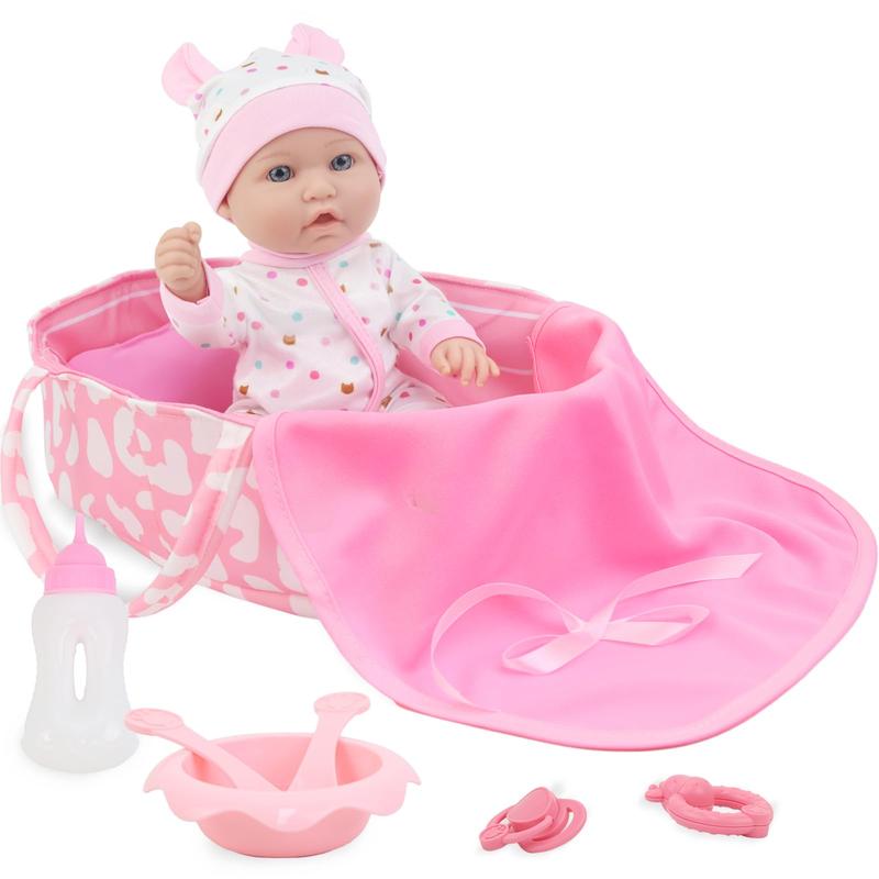 12 Inch Baby Doll with Accessories for Baby Doll Reborn Includes Carrier Bassinet Bed, Pacifier, Blanket, Pillow, Feeding Set, New Born Baby Doll Playset for Toddlers 3 Ages and Up