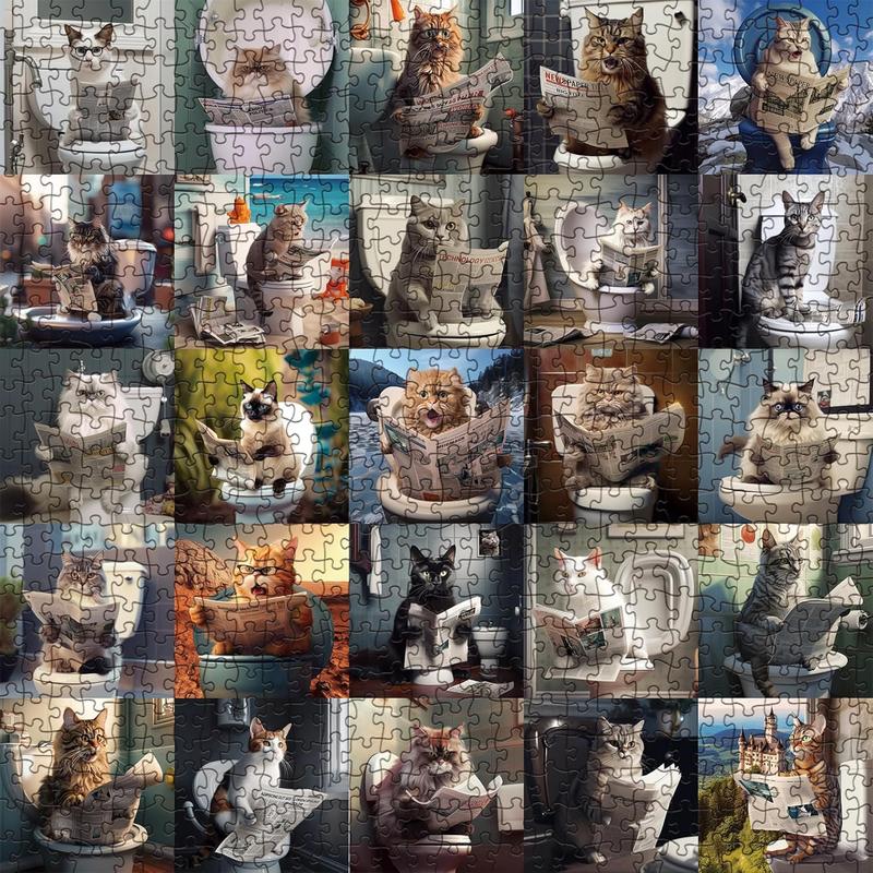 Pooping Cat Puzzles 1000 count Puzzle for Adults, Animal Puzzles 1000 count Funny Kitty Jigsaw Puzzle, Cute Cats Puzzle as Prank Gag Decor