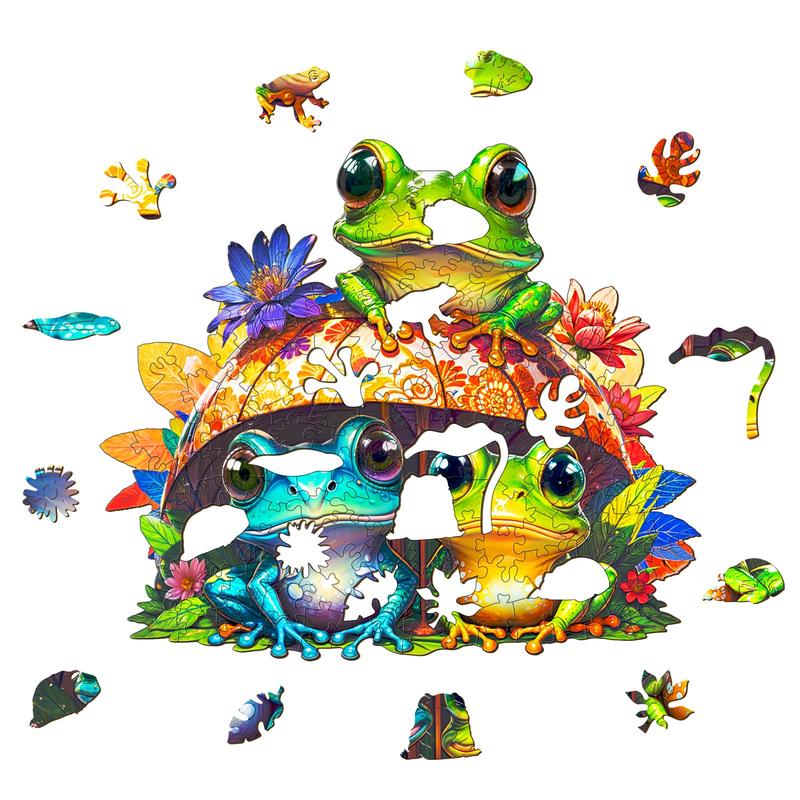 Frog Brothers Wooden Jigsaw Puzzle with Unique Shape for Kids and Adults