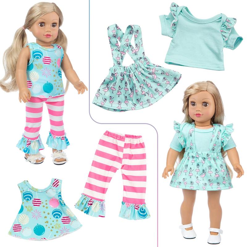 10 Doll Clothes Set Pajama Dress Hair Clips For 18 Inch Girl Doll (No Doll)