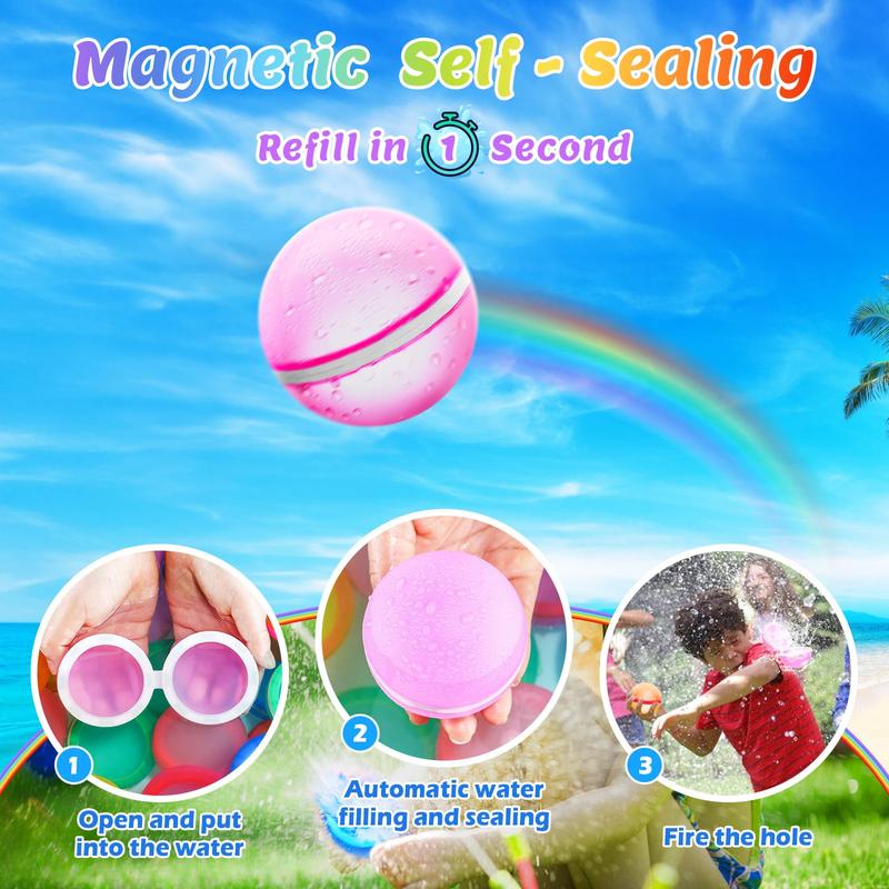 2024 Upgraded Magnetic Reusable Water Balloons Fast Refillable for Kids Outdoor Activities, latex-free Kids Pool Beach Bath Toys, Self-Sealing Water Bomb Quick Fill for Summer Games