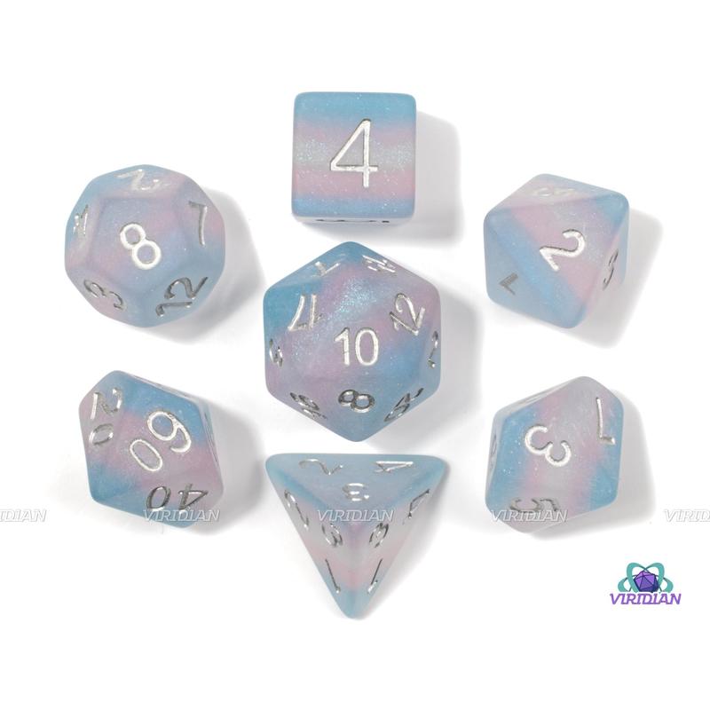 Frosted Trans Pride | Blue, Pink, White Frosted Transgender Flag | LGBTQ+ Themed Dice Set (7)