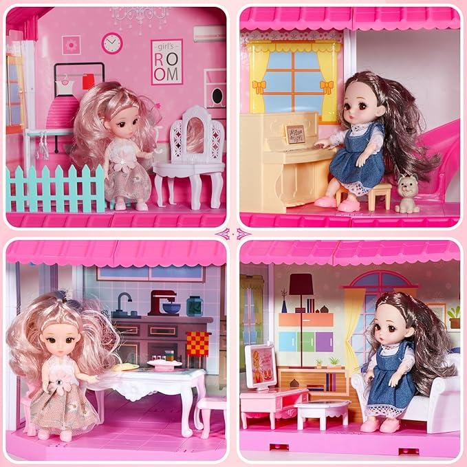 NEOBIOO  Doll Girls House, Girls DIY Building House Toy, Including Pool, Slide, Furniture and Accessories, Suitable for Children Over 3 Years Old Christmas Gifts