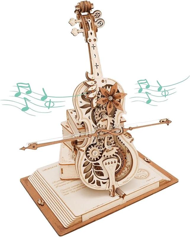 ROKR 3D Wooden Puzzles for Adults,Wooden Music Box Kits-Cello Wood Model Kits for Adults to Build,Stem Projects for Kids Ages 12-16,Birthday Gifts Hobbies for Women Men