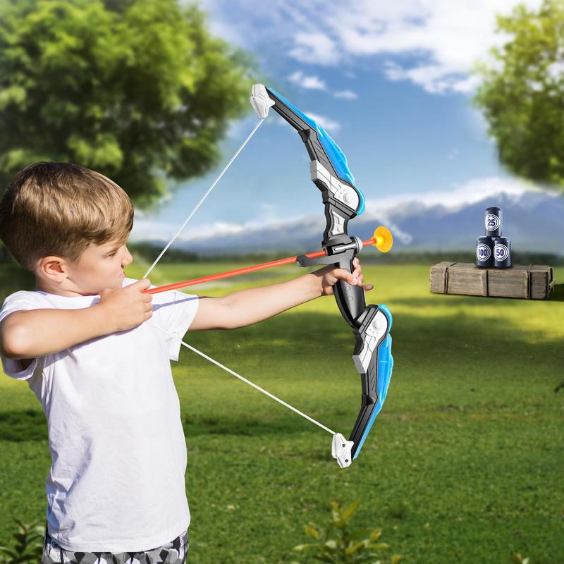 Bow and Arrow Set ,  Archery Set with LED Lights includes 10 Suction Cup Arrows, Quivers & Standing Target, Outdoor Toys for