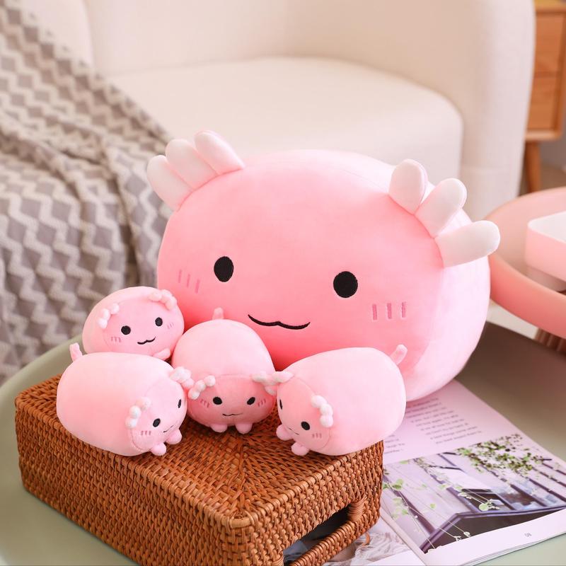 Cute Cartoon Axolotl Plush Toy, Cute Mummy Axolotl Plush Toy with 4pcs Baby Axolotl Plushie in Her Tummy, Stuffed Animals Pillow Gifts, Birthday Gifts