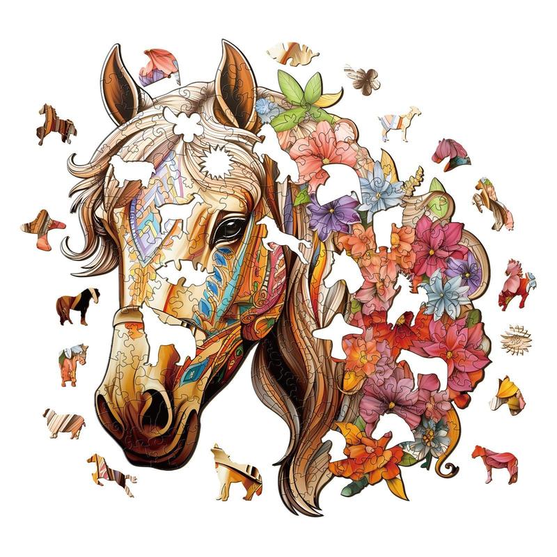 Gentle Horse Wooden Jigsaw Puzzle with Unique Shape