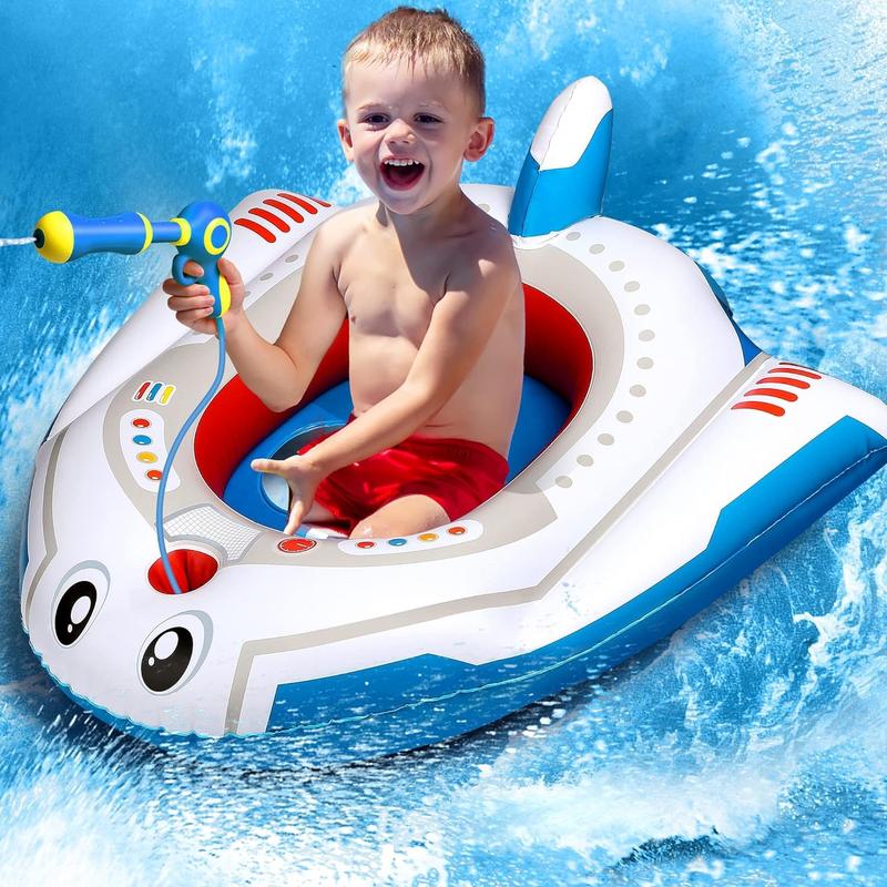 Pool Lounge Float, Inflatable Toddler Foldable Mini Pool Toy for Boys, Outdoor Ride-on Airplane Swimming Pool Toy