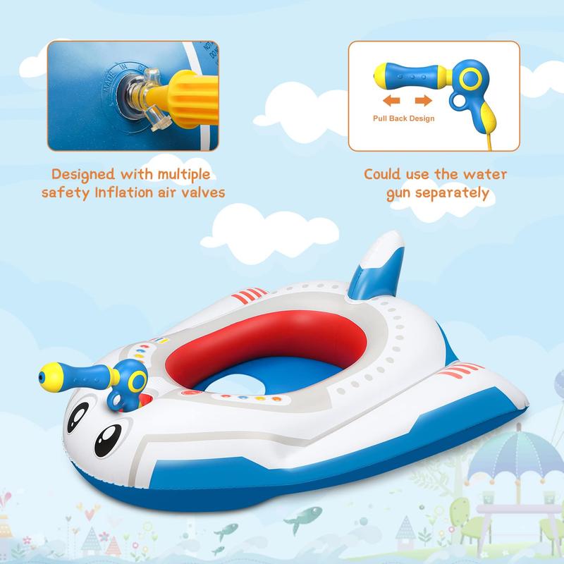 Pool Lounge Float, Inflatable Toddler Foldable Mini Pool Toy for Boys, Outdoor Ride-on Airplane Swimming Pool Toy