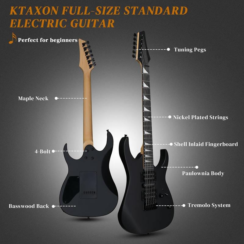 Ktaxon Full-Size Electric Guitar, Solid Body HSH Pickups 170 Guitar Beginner Kit with Gig Bag, Shoulder Strap, Tremolo Arm, Upgrade Cable, Guitar Capo All Accessories, Matte Back